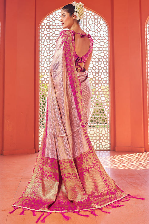 Load image into Gallery viewer, Gratifying Baby Pink Kanjivaram Silk Saree With Precious Blouse Piece
