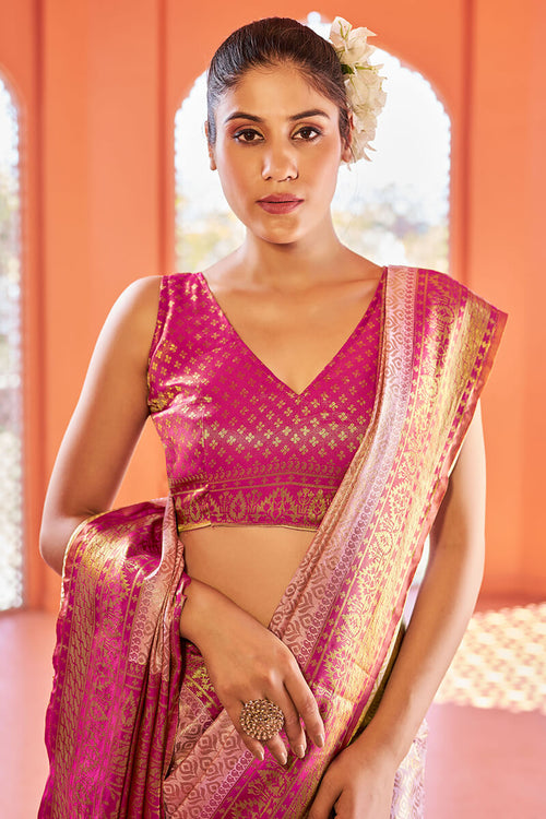 Load image into Gallery viewer, Gratifying Baby Pink Kanjivaram Silk Saree With Precious Blouse Piece
