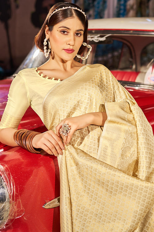 Load image into Gallery viewer, Marvellous Beige Kanjivaram Silk Saree With Adorning Blouse Piece
