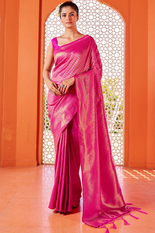 Load image into Gallery viewer, Beautiful Dark Pink Kanjivaram Silk Saree With Captivating Blouse Piece
