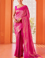 Beautiful Dark Pink Kanjivaram Silk Saree With Captivating Blouse Piece