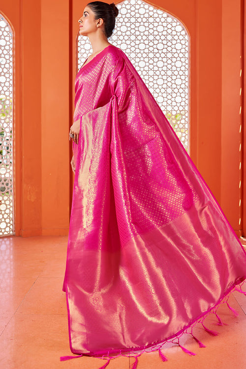 Load image into Gallery viewer, Beautiful Dark Pink Kanjivaram Silk Saree With Captivating Blouse Piece
