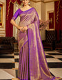 Inspiring Purple Kanjivaram Silk Saree With Divine Blouse Piece