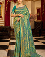 Demure Rama Kanjivaram Silk Saree With Evocative Blouse Piece