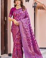 Inspiring Purple Kanjivaram Silk Saree With Desuetude Blouse Piece