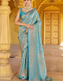 Comely Firozi Kanjivaram Silk Saree With Epiphany Blouse Piece