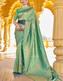 Petrichor Green Kanjivaram Silk Saree With Splendiferous Blouse Piece