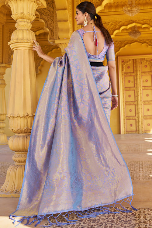 Load image into Gallery viewer, Scintillating Lavender Kanjivaram Silk Saree With Rhapsody Blouse Piece
