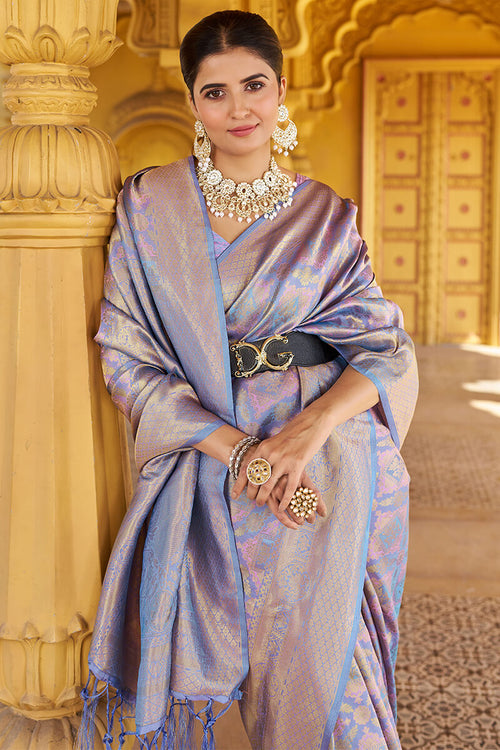 Load image into Gallery viewer, Scintillating Lavender Kanjivaram Silk Saree With Rhapsody Blouse Piece
