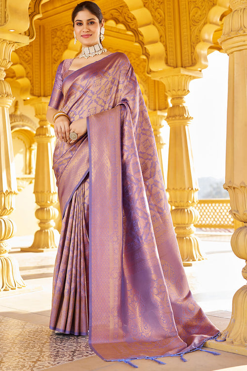 Load image into Gallery viewer, Scrupulous Purple Kanjivaram Silk Saree With Posh Blouse Piece
