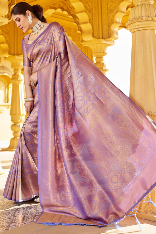 Load image into Gallery viewer, Scrupulous Purple Kanjivaram Silk Saree With Posh Blouse Piece
