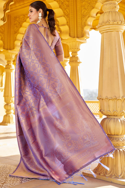 Load image into Gallery viewer, Scrupulous Purple Kanjivaram Silk Saree With Posh Blouse Piece
