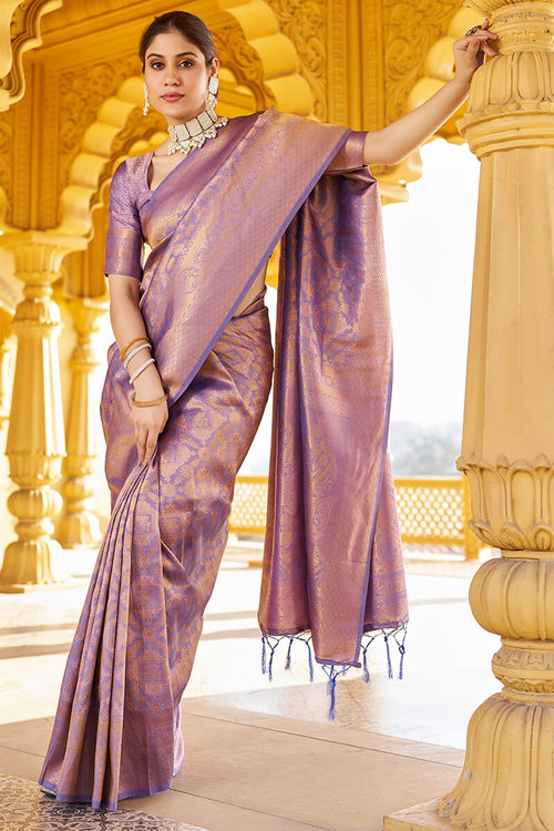 Load image into Gallery viewer, Scrupulous Purple Kanjivaram Silk Saree With Posh Blouse Piece
