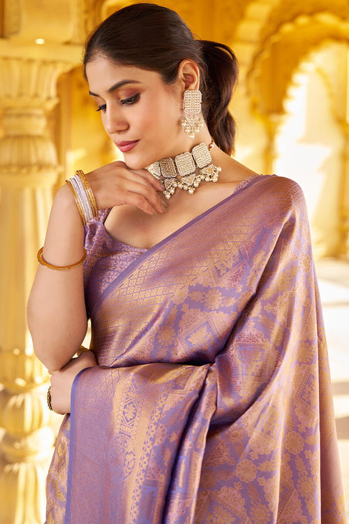 Load image into Gallery viewer, Scrupulous Purple Kanjivaram Silk Saree With Posh Blouse Piece
