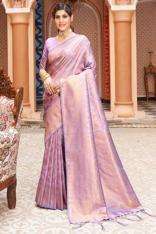 Load image into Gallery viewer, Lagniappe Lavender Kanjivaram Silk Saree With Incredible Blouse Piece
