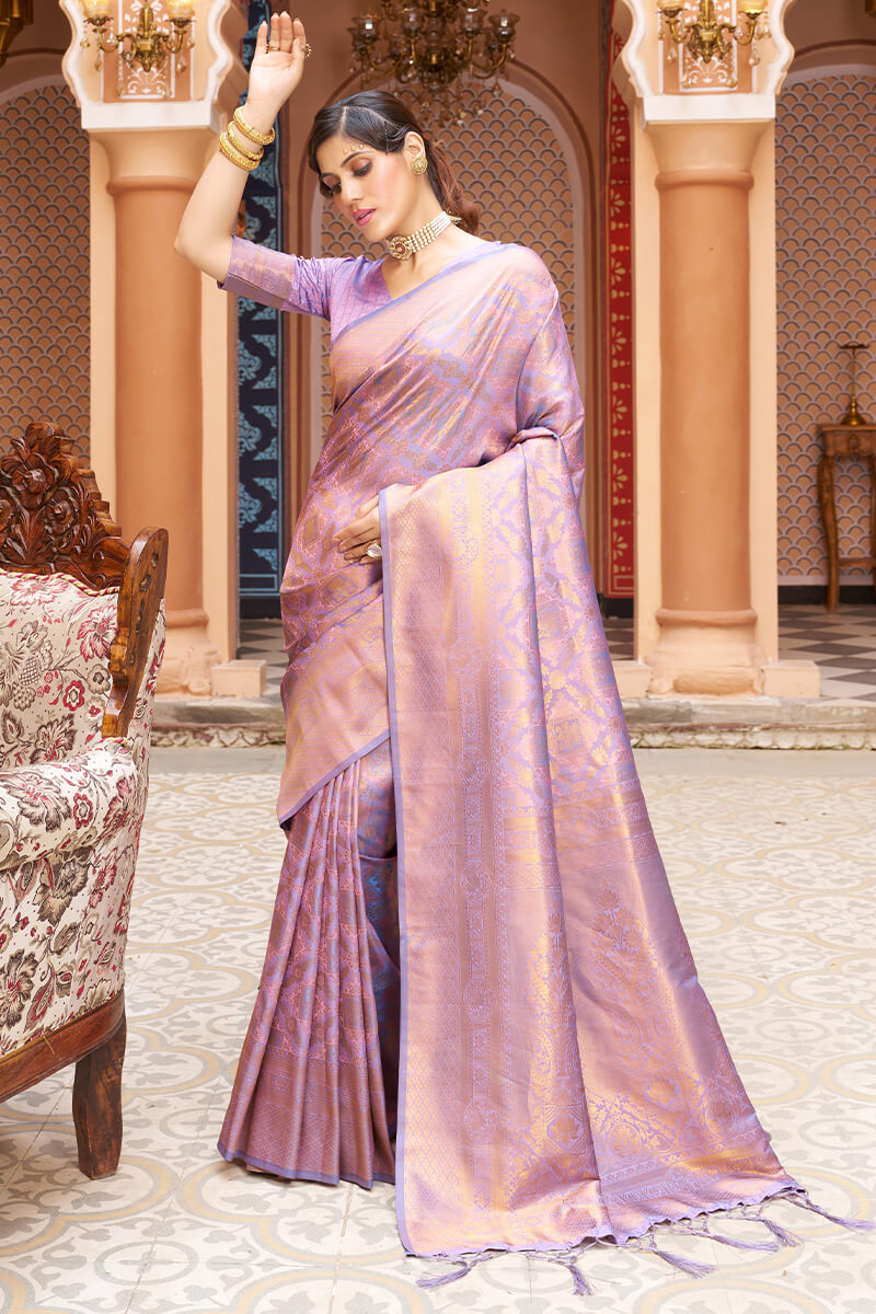 Lagniappe Lavender Kanjivaram Silk Saree With Incredible Blouse Piece