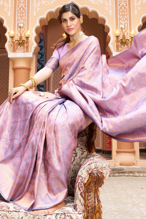 Load image into Gallery viewer, Lagniappe Lavender Kanjivaram Silk Saree With Incredible Blouse Piece
