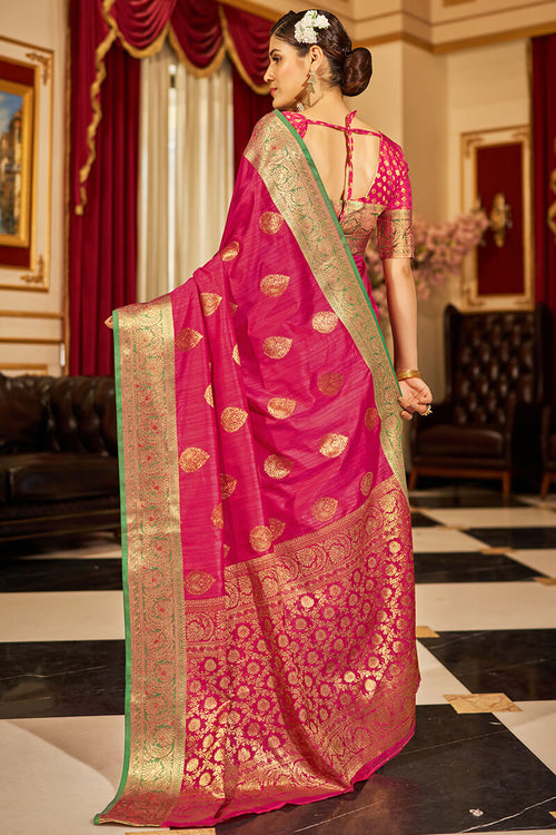 Load image into Gallery viewer, Nemesis Dark Pink Soft Banarasi Silk Saree With Epiphany Blouse Piece
