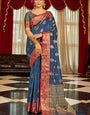 Bucolic Navy Blue Soft Banarasi Silk Saree With Twirling Blouse Piece