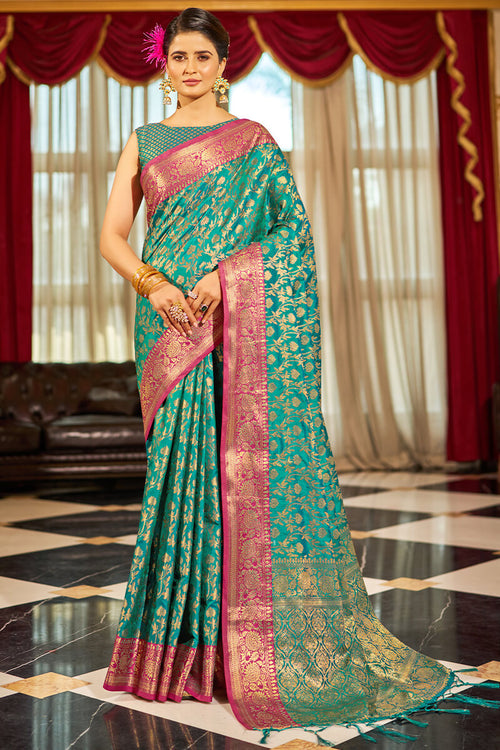 Load image into Gallery viewer, Radiant Rama Soft Banarasi Silk Saree With Beautiful Blouse Piece
