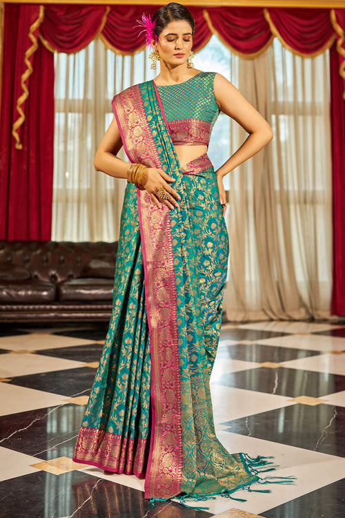 Load image into Gallery viewer, Radiant Rama Soft Banarasi Silk Saree With Beautiful Blouse Piece
