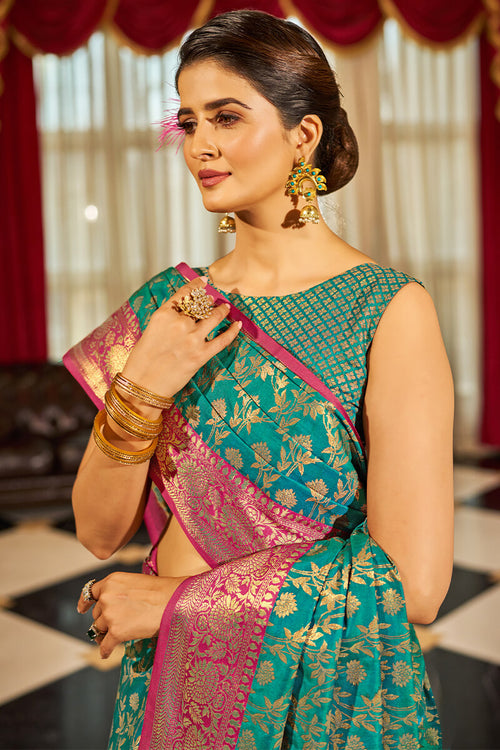 Load image into Gallery viewer, Radiant Rama Soft Banarasi Silk Saree With Beautiful Blouse Piece
