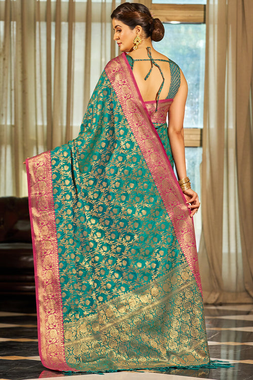 Load image into Gallery viewer, Radiant Rama Soft Banarasi Silk Saree With Beautiful Blouse Piece
