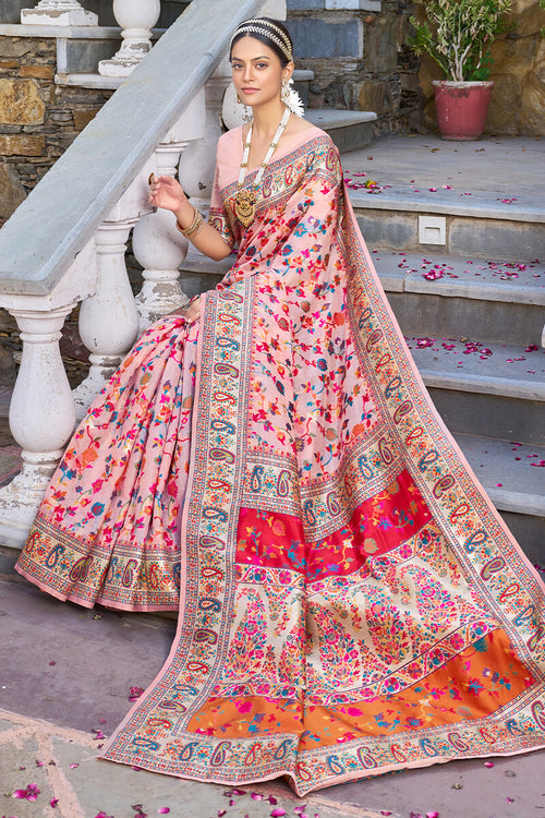 Load image into Gallery viewer, Ephemeral Baby Pink Pashmina saree With Lissome Blouse Piece
