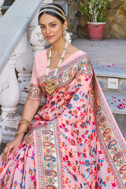 Load image into Gallery viewer, Ephemeral Baby Pink Pashmina saree With Lissome Blouse Piece
