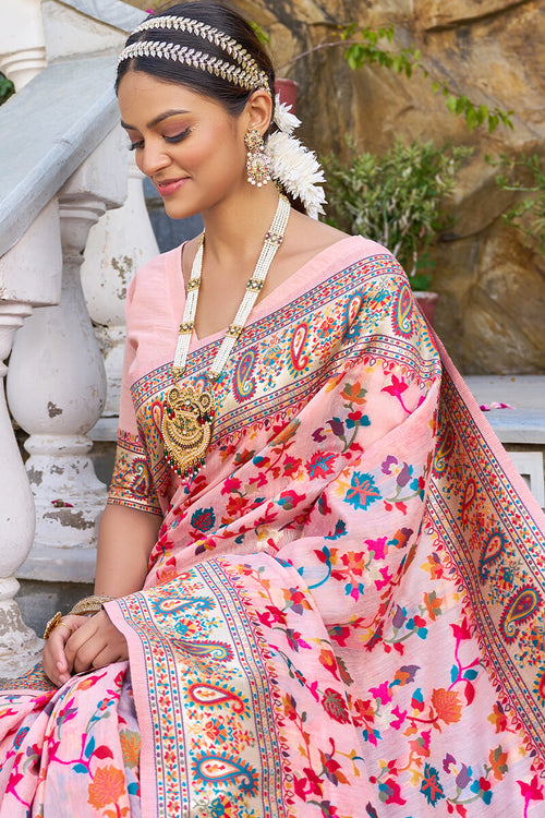 Load image into Gallery viewer, Ephemeral Baby Pink Pashmina saree With Lissome Blouse Piece
