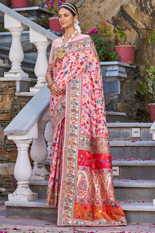 Load image into Gallery viewer, Ephemeral Baby Pink Pashmina saree With Lissome Blouse Piece
