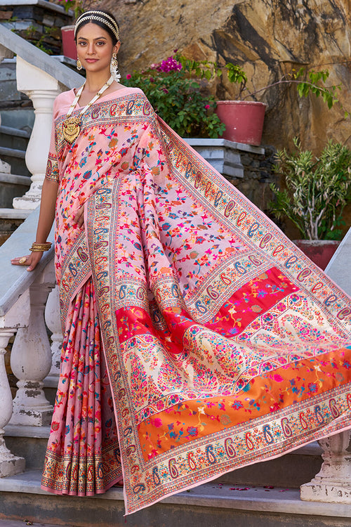 Load image into Gallery viewer, Ephemeral Baby Pink Pashmina saree With Lissome Blouse Piece
