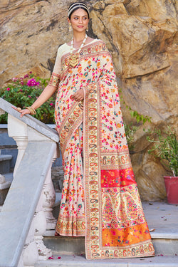 Petrichor Beige Pashmina saree With Pleasurable Blouse Piece