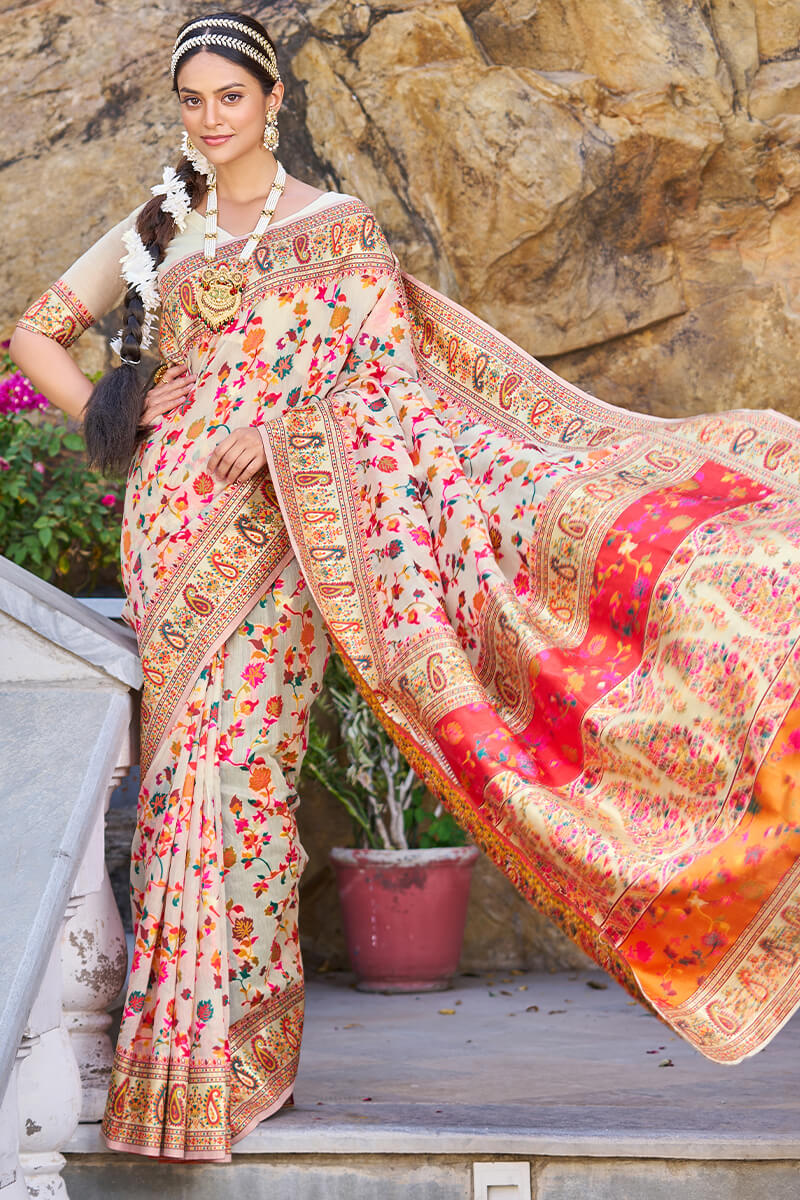 Petrichor Beige Pashmina saree With Pleasurable Blouse Piece