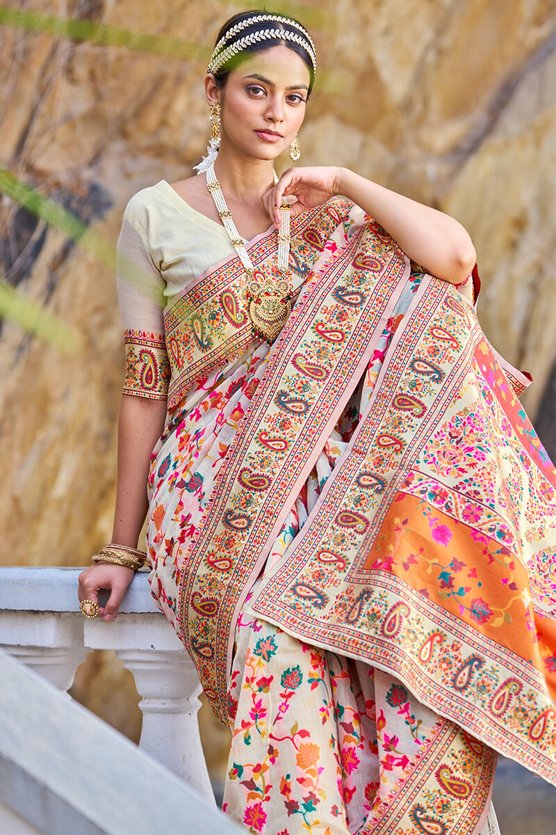 Petrichor Beige Pashmina saree With Pleasurable Blouse Piece