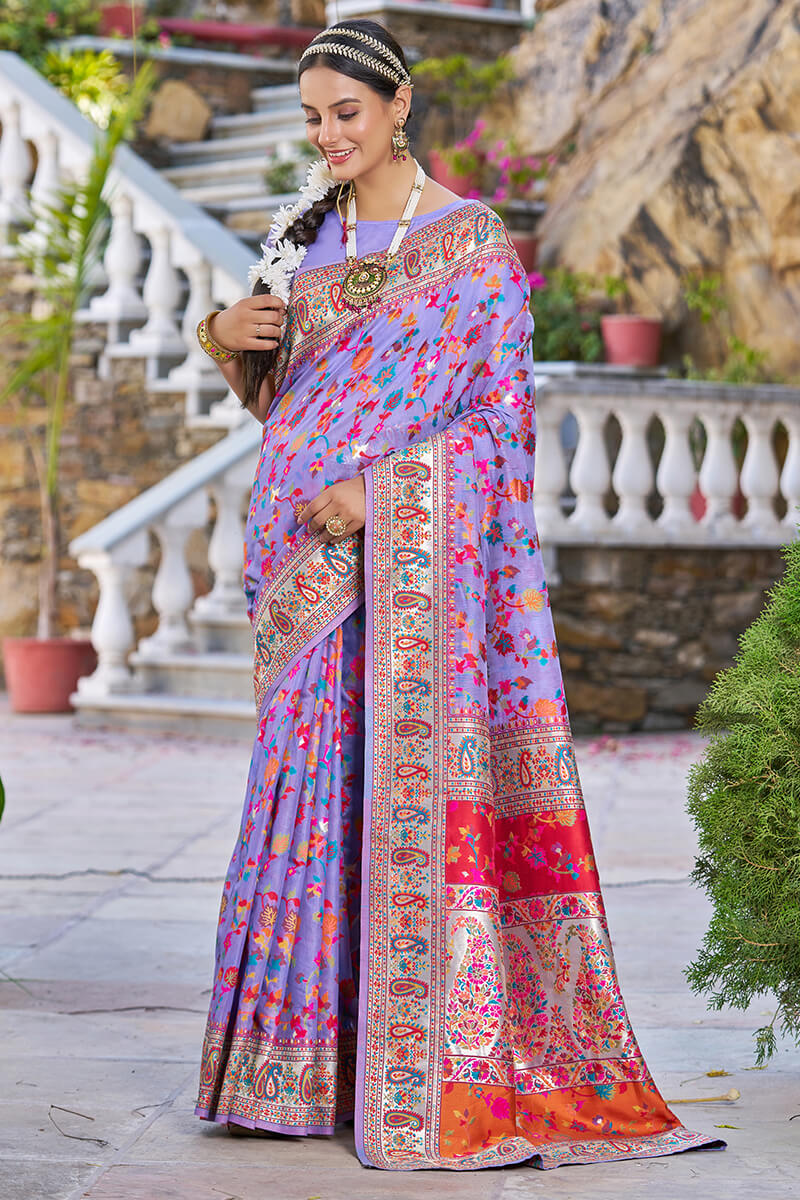 Engaging Lavender Pashmina saree With Amiable Blouse Piece