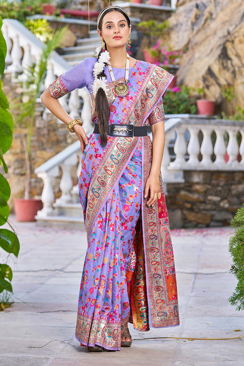 Load image into Gallery viewer, Engaging Lavender Pashmina saree With Amiable Blouse Piece
