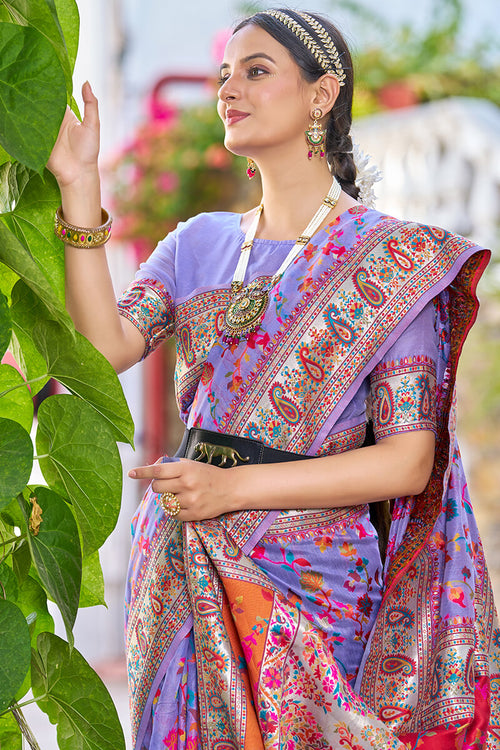 Load image into Gallery viewer, Engaging Lavender Pashmina saree With Amiable Blouse Piece
