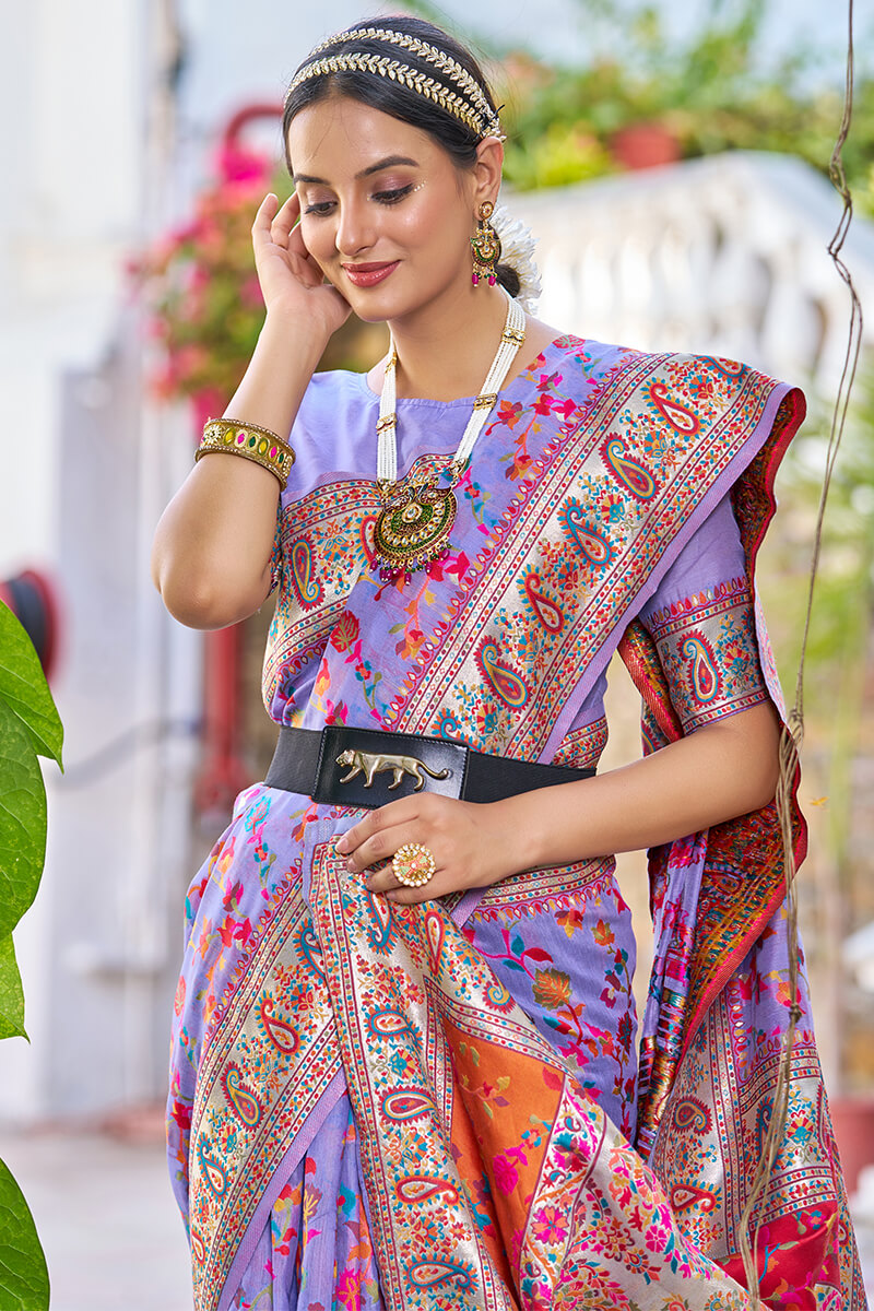 Engaging Lavender Pashmina saree With Amiable Blouse Piece