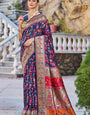 Confounding Navy Blue Pashmina saree With Snazzy Blouse Piece