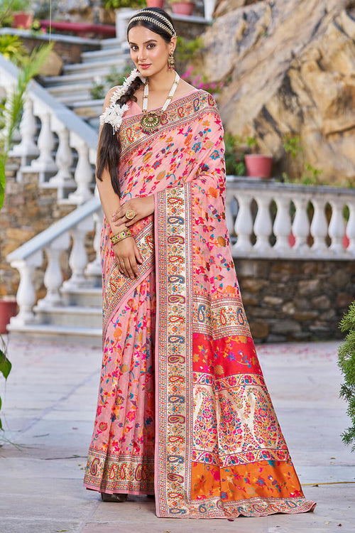 Load image into Gallery viewer, Sumptuous Pink Pashmina saree With Palimpsest Blouse Piece
