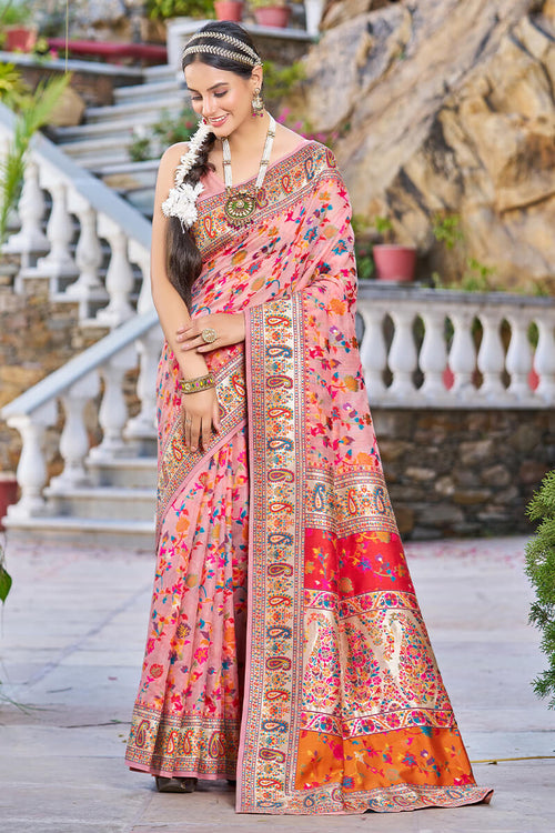 Load image into Gallery viewer, Sumptuous Pink Pashmina saree With Palimpsest Blouse Piece
