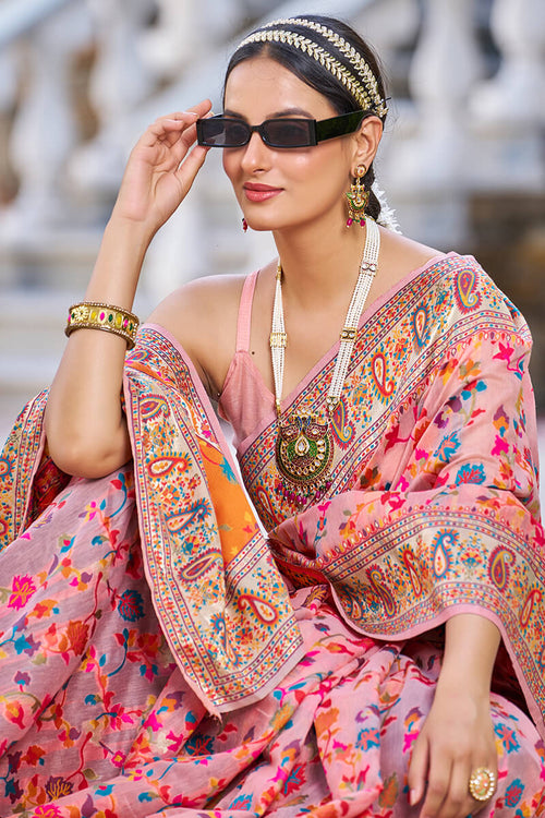 Load image into Gallery viewer, Sumptuous Pink Pashmina saree With Palimpsest Blouse Piece
