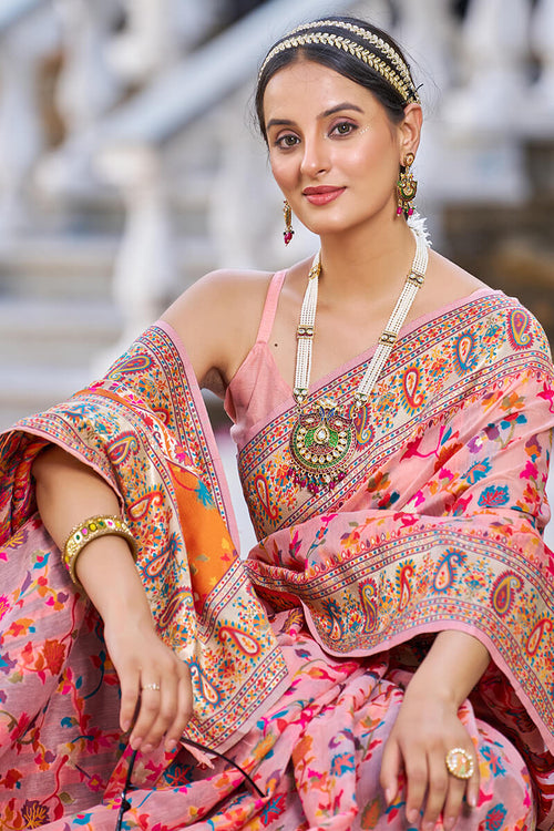 Load image into Gallery viewer, Sumptuous Pink Pashmina saree With Palimpsest Blouse Piece
