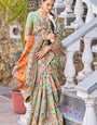 Fugacious Pista Pashmina saree With Efflorescence Blouse Piece