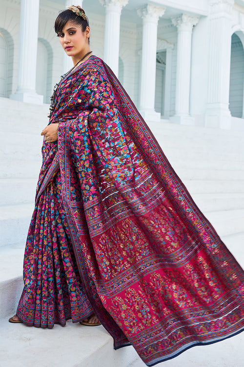 Load image into Gallery viewer, Elegant Navy Blue Pashmina saree With Intricate Blouse Piece
