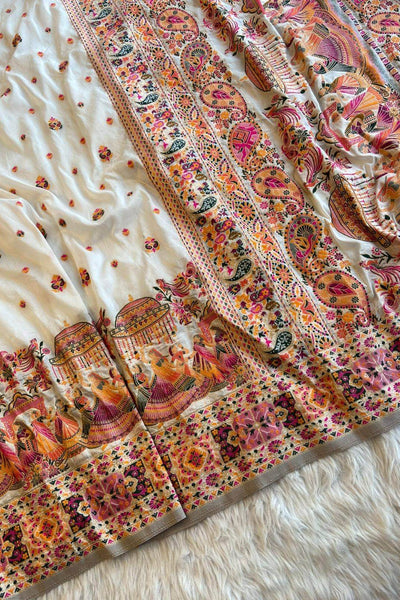 Quintessential Beige Nylon Dola Pashmina Saree With Smashing Blouse Piece