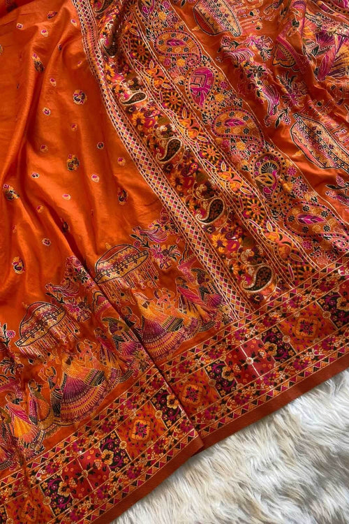 Load image into Gallery viewer, Stunning Orange Nylon Dola Pashmina Saree With Glowing Blouse Piece
