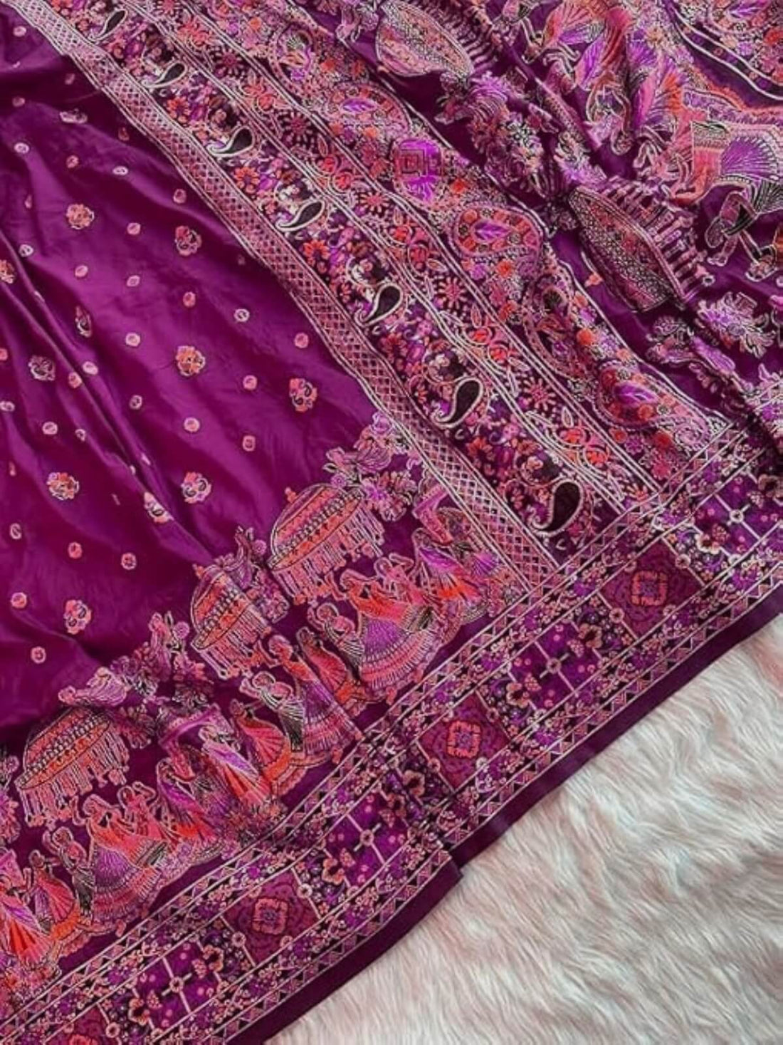 Adorable Purple Nylon Dola Pashmina Saree With Denouement Blouse Piece