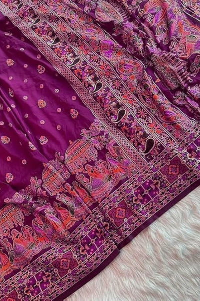 Adorable Purple Nylon Dola Pashmina Saree With Denouement Blouse Piece